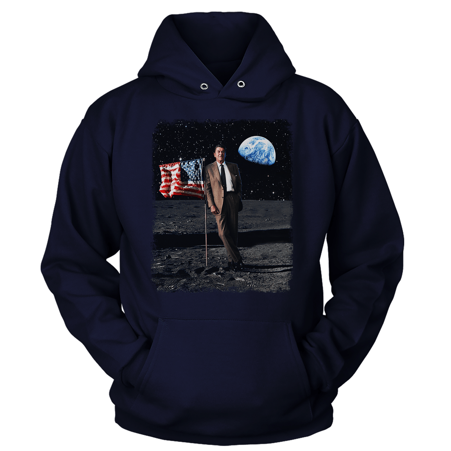 Apparel Premium Soft Hoodie / True Navy / XS Reagan on the moon (Ladies)