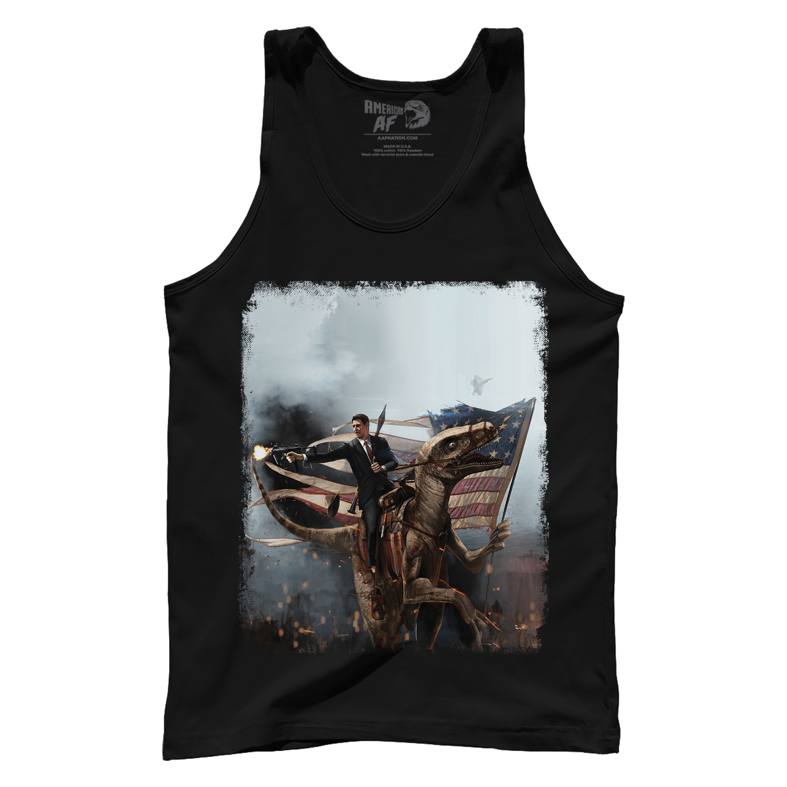 Apparel Premium Mens Tank / Black / XS Ronald Reagan - Velociraptor