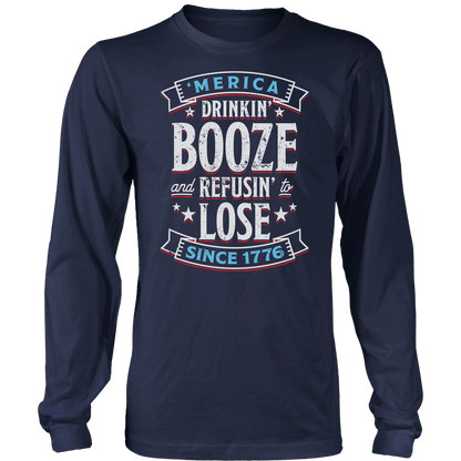 T-shirt Mens Long Sleeve / Midnight Navy / S Booze Refuse Lose