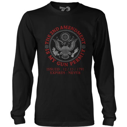 T-shirt Mens Long Sleeve / Black / S The 2nd Amendment - Gun Permit