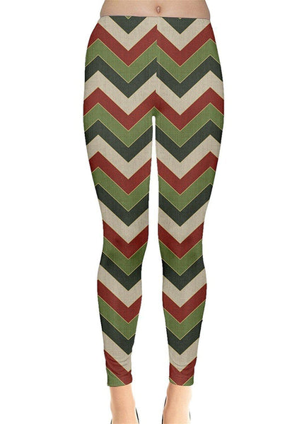 Green Chevron Christmas Leggings