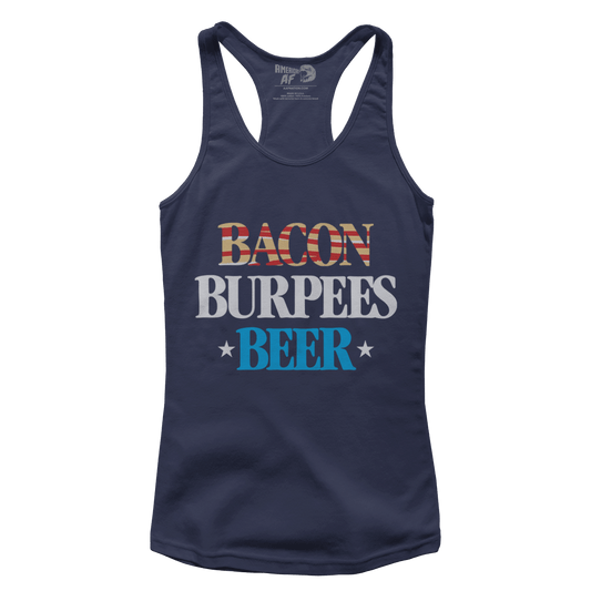 T-shirt Premium Ladies Racerback Tank / Navy / XS Bacon, Burpees, Beer (Ladies)