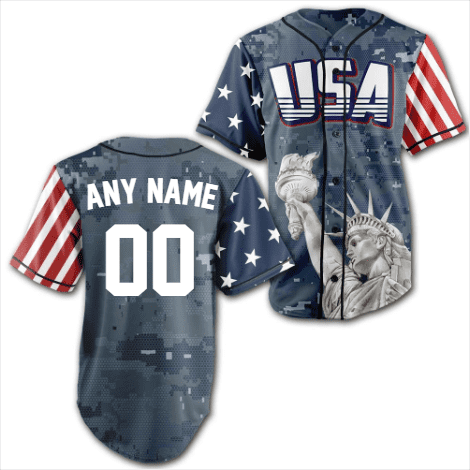 Custom Blue Camo America Baseball Jersey