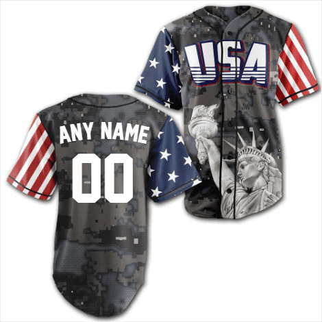 Custom Steel Camo America Baseball Jersey American AF AAF Nation