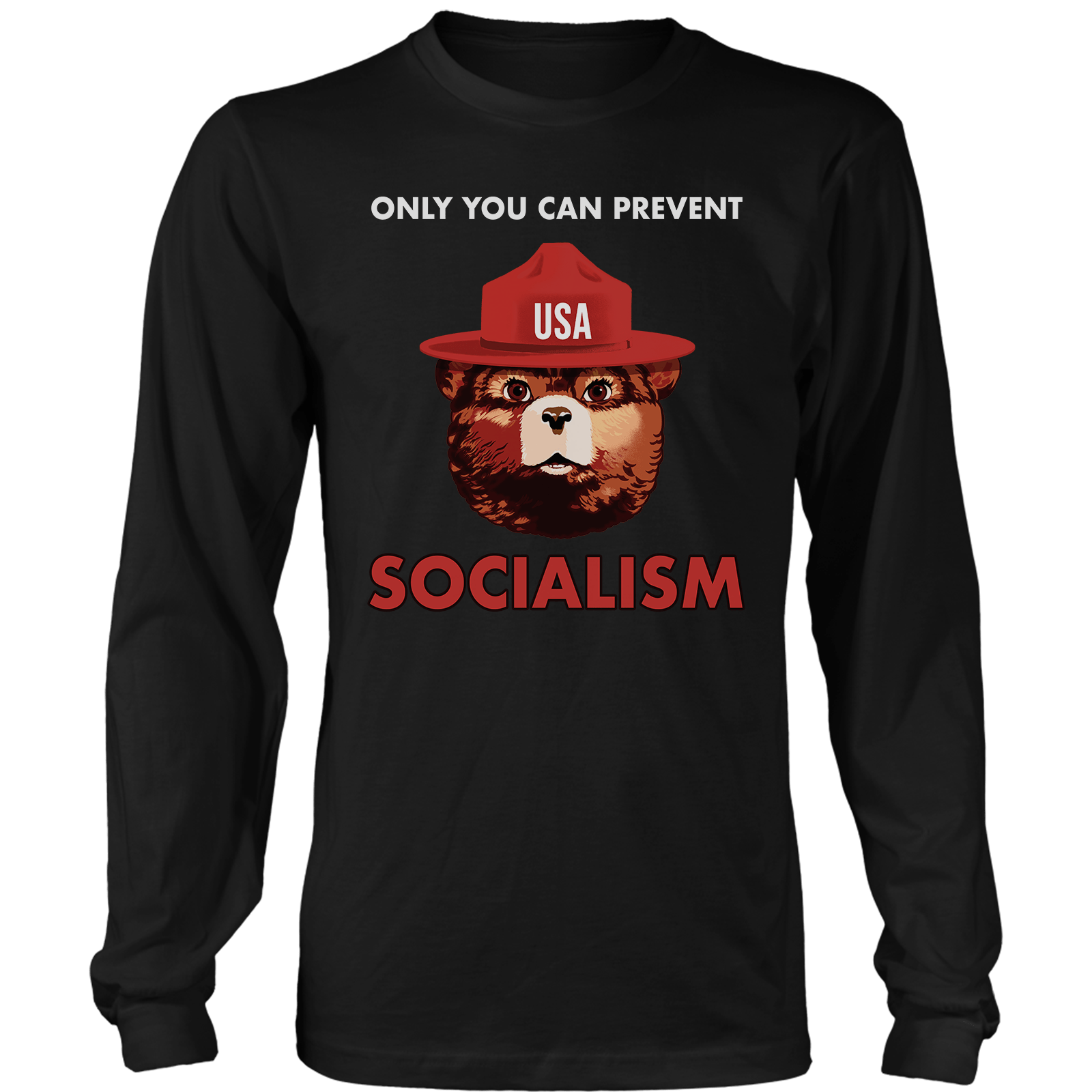 T-shirt Mens Long Sleeve / Black / S USA Bear