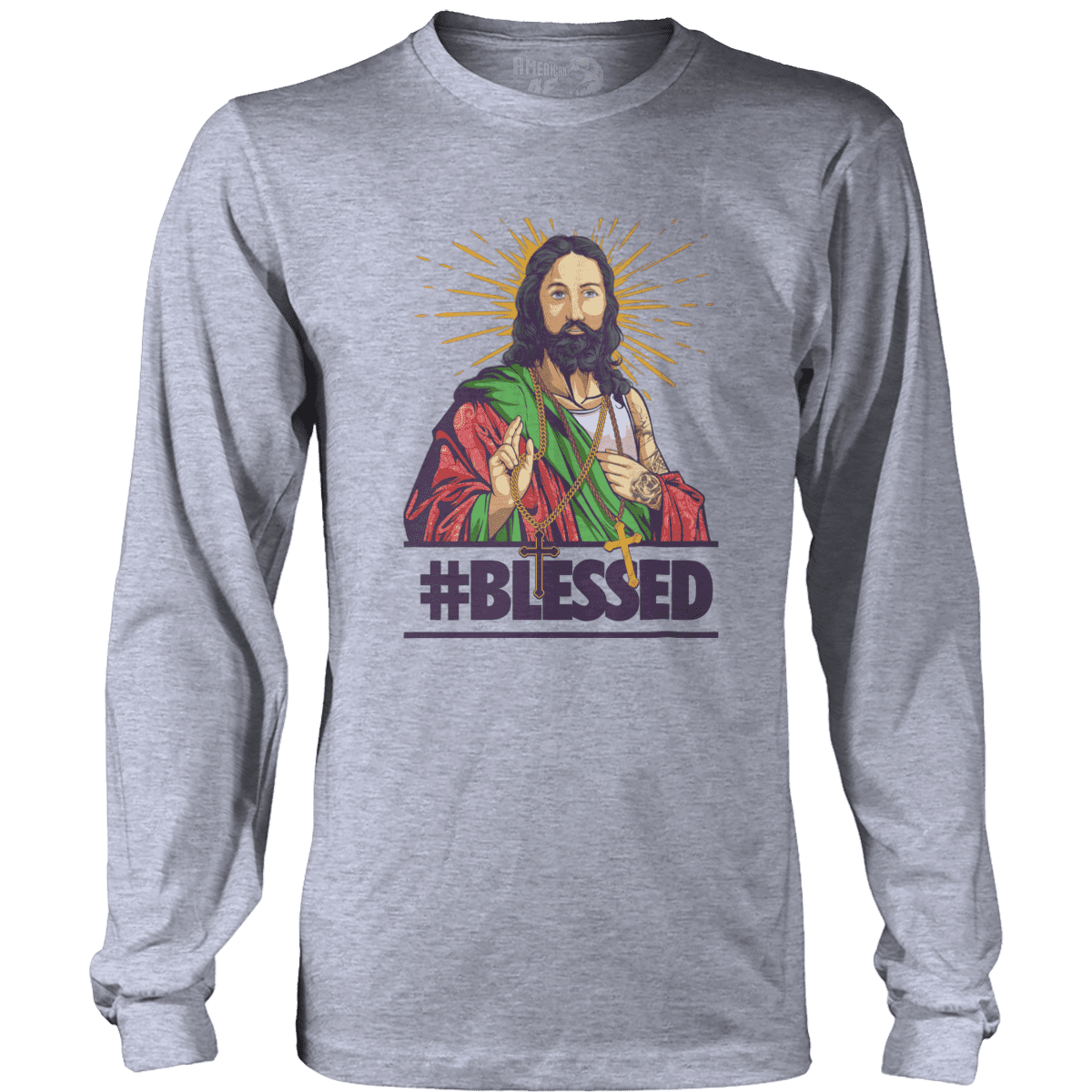 Raglan Mens Long Sleeve / Heather Gray / S #Blessed V1