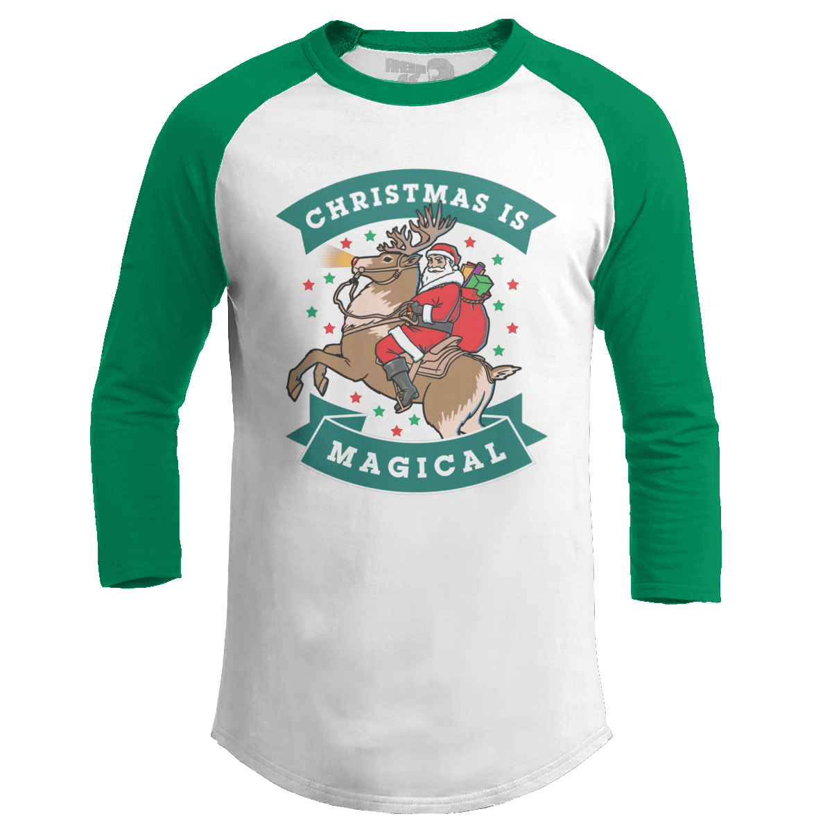 Raglan Raglan / White/Kelly Green / S Christmas is Magical V1 (Ladies)