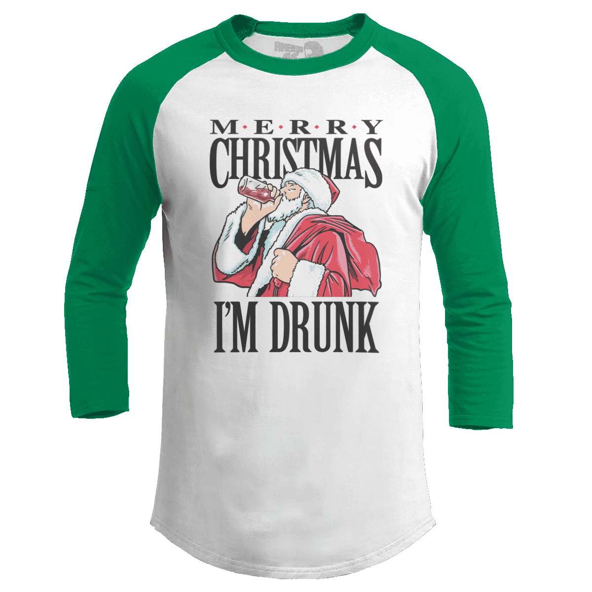 Raglan Raglan / White/Kelly Green / S Merry Christmas I'm Drunk