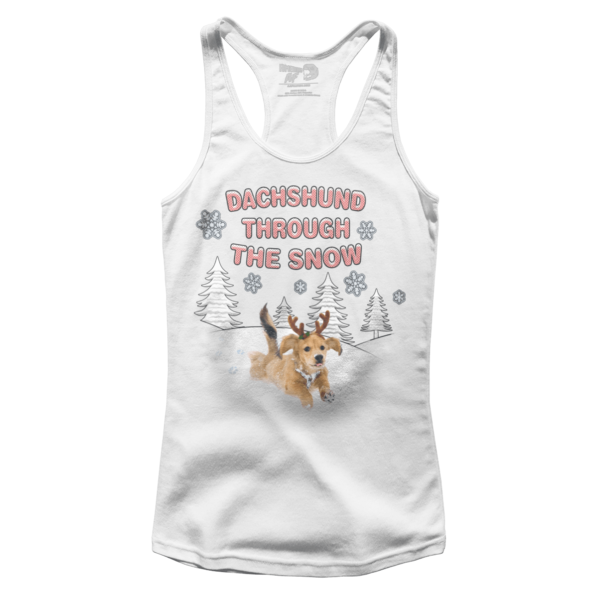 Raglan Premium Ladies Racerback Tank / White / XS Dachshund Through the Snow (Ladies)