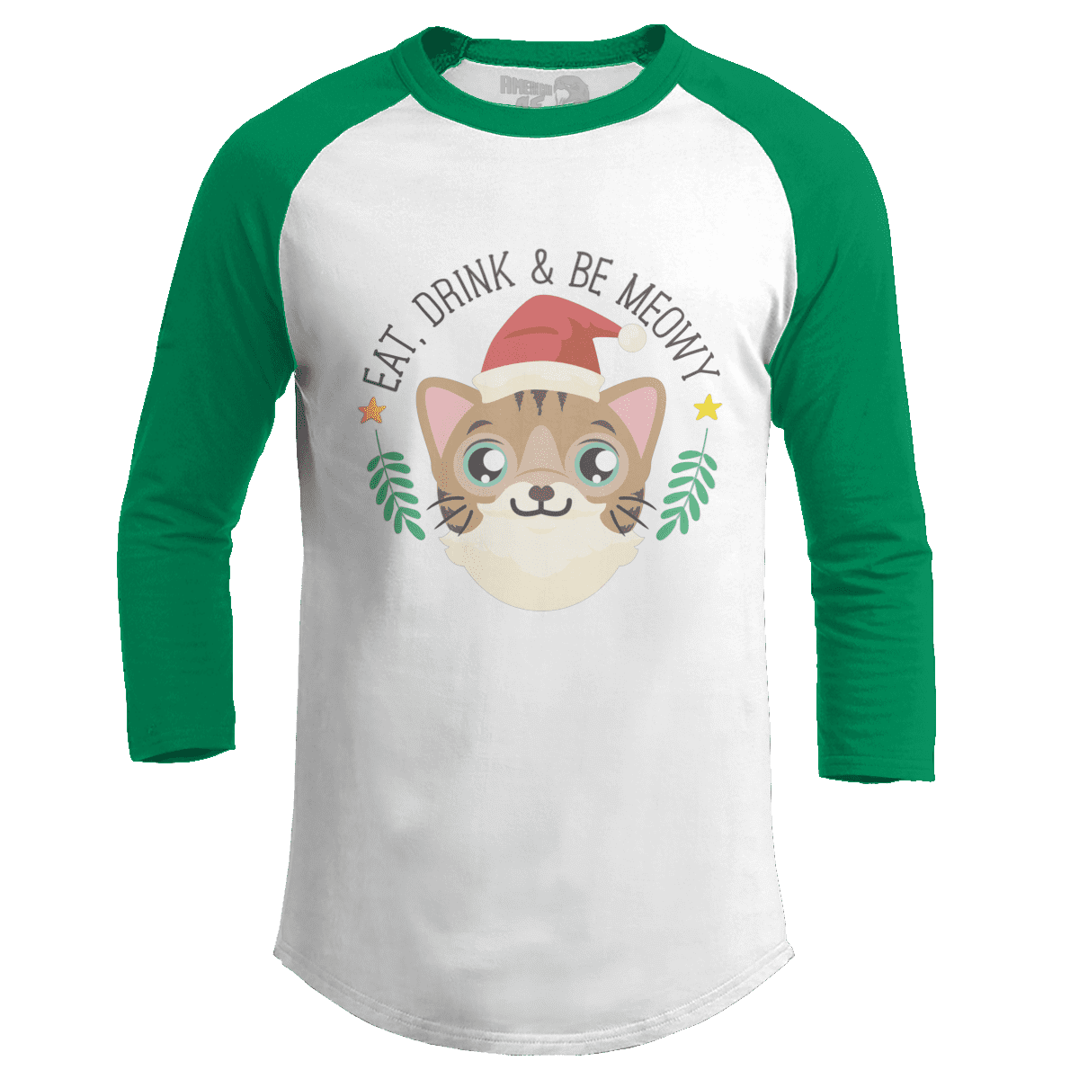 Raglan Raglan / White/Kelly Green / S Eat, Drink & Be Meowy