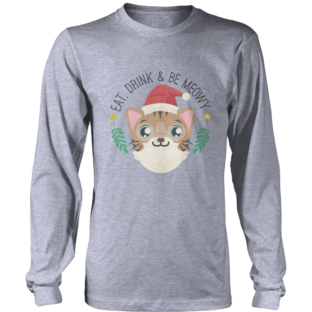 Raglan Mens Long Sleeve / Heather Gray / S Eat, Drink & Be Meowy
