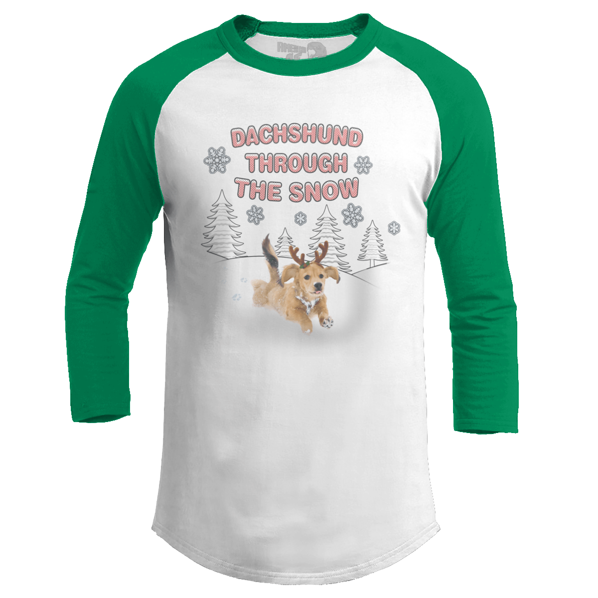 Raglan Raglan / White/Kelly Green / S Dachshund Through the Snow (Ladies)