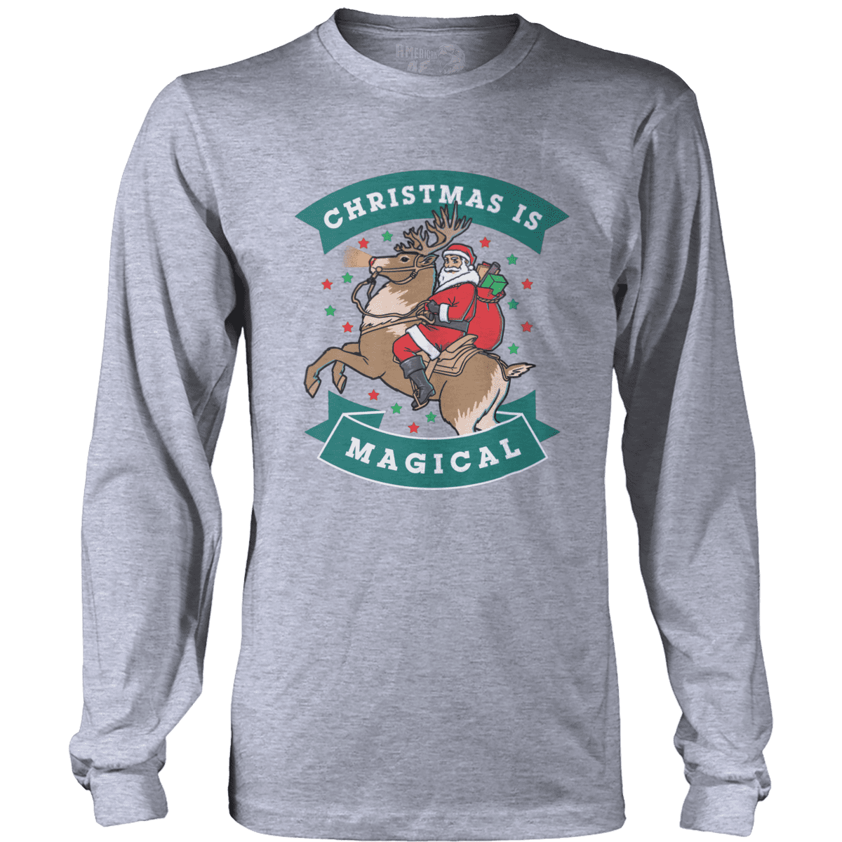 Raglan Mens Long Sleeve / Heather Gray / M Christmas is Magical V1