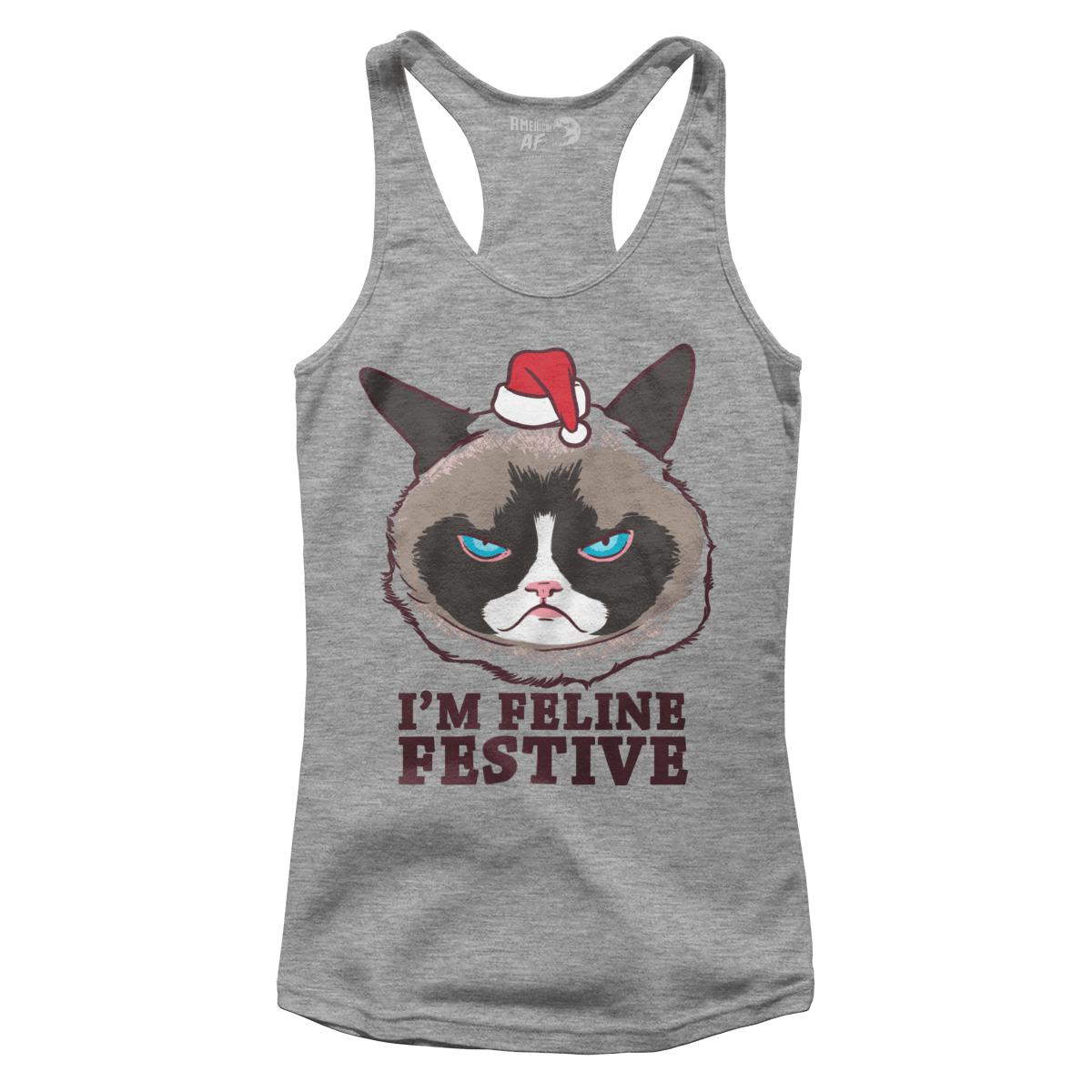 Raglan Premium Ladies Racerback Tank / Heather Gray / XS I'm Feline Festive (Ladies)