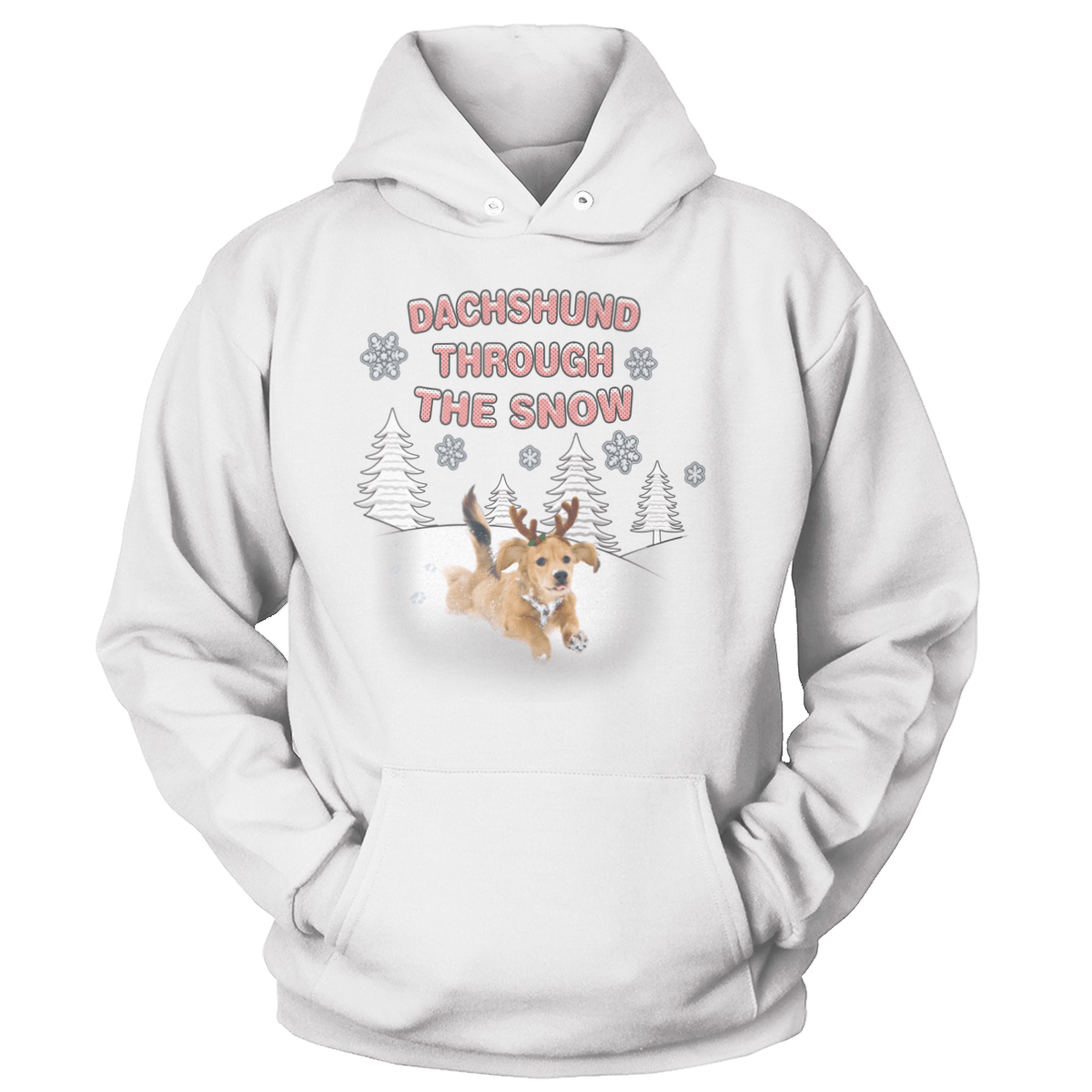Raglan Unisex Hoodie / White / S Dachshund Through the Snow (Ladies)