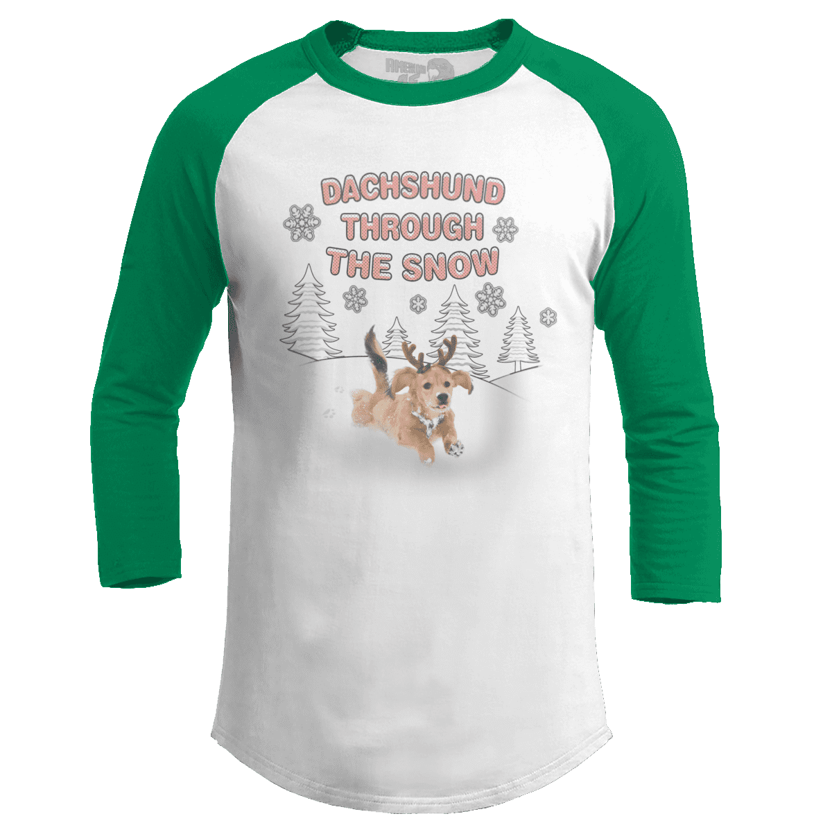 Raglan Raglan / White/Kelly Green / S Dachshund Through the Snow