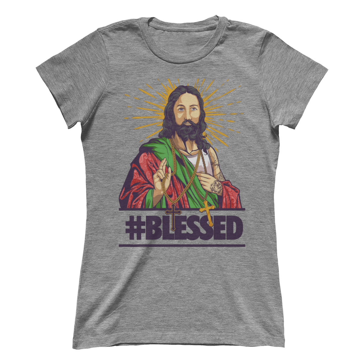 Raglan Premium Ladies Tee / Heather Gray / S #Blessed V1 (Ladies)