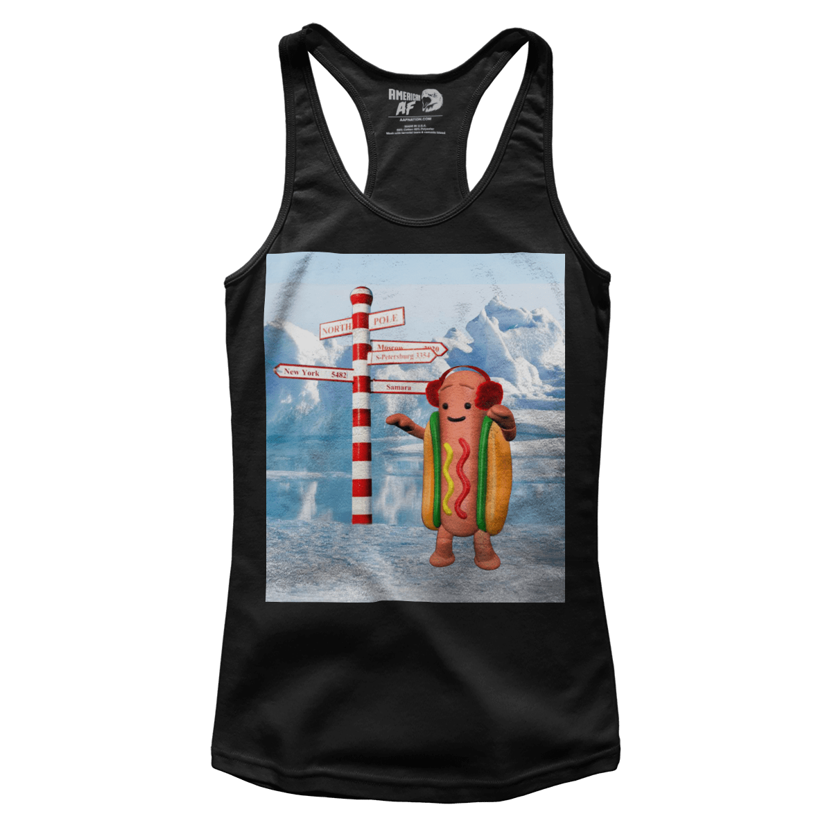 Raglan Premium Ladies Racerback Tank / Black / XS Hotdog Christmas - Meme (Ladies)
