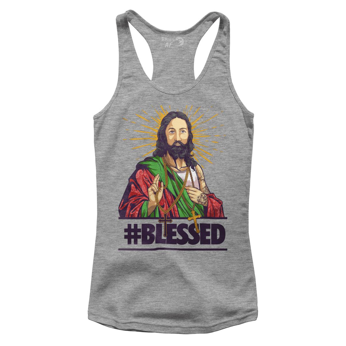 Raglan Premium Ladies Racerback Tank / Heather Gray / XS #Blessed V1 (Ladies)