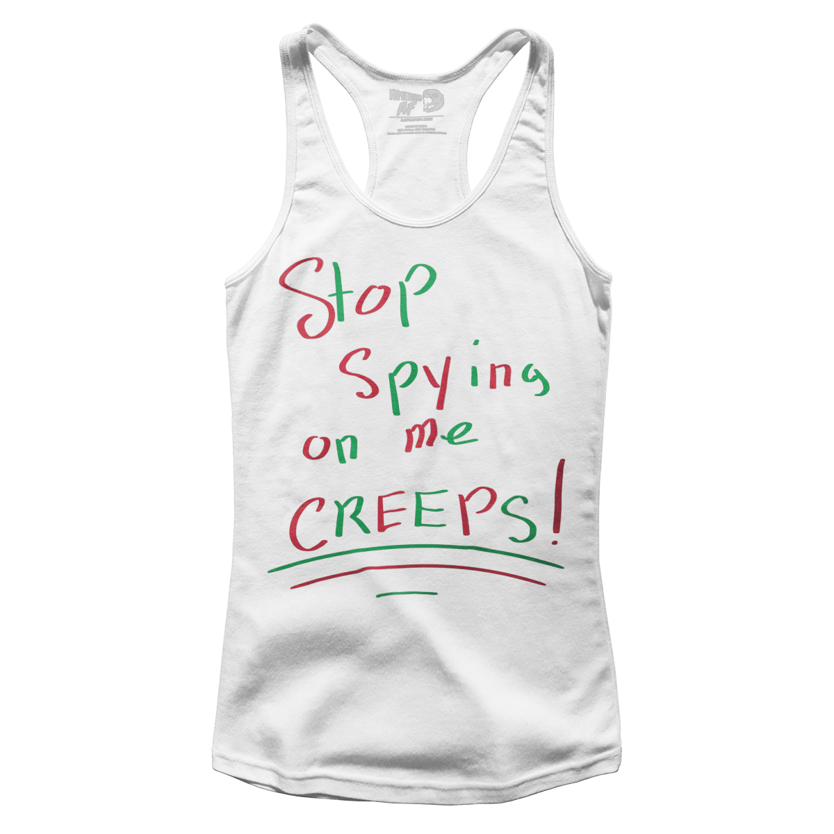 Raglan Premium Ladies Racerback Tank / White / XS Stop Spying (Ladies)
