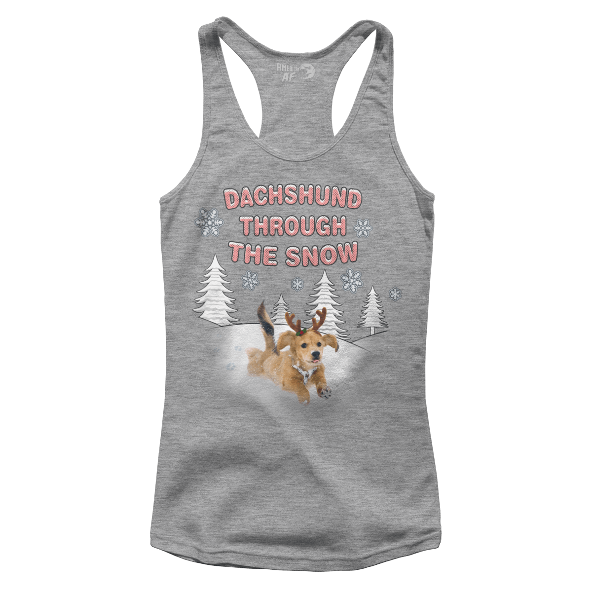 Raglan Premium Ladies Racerback Tank / Heather Gray / XS Dachshund Through the Snow (Ladies)