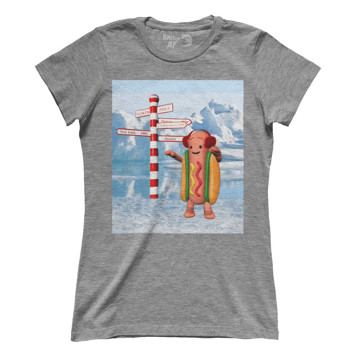Raglan Premium Ladies Tee / Heather Gray / S Hotdog Christmas - Meme (Ladies)