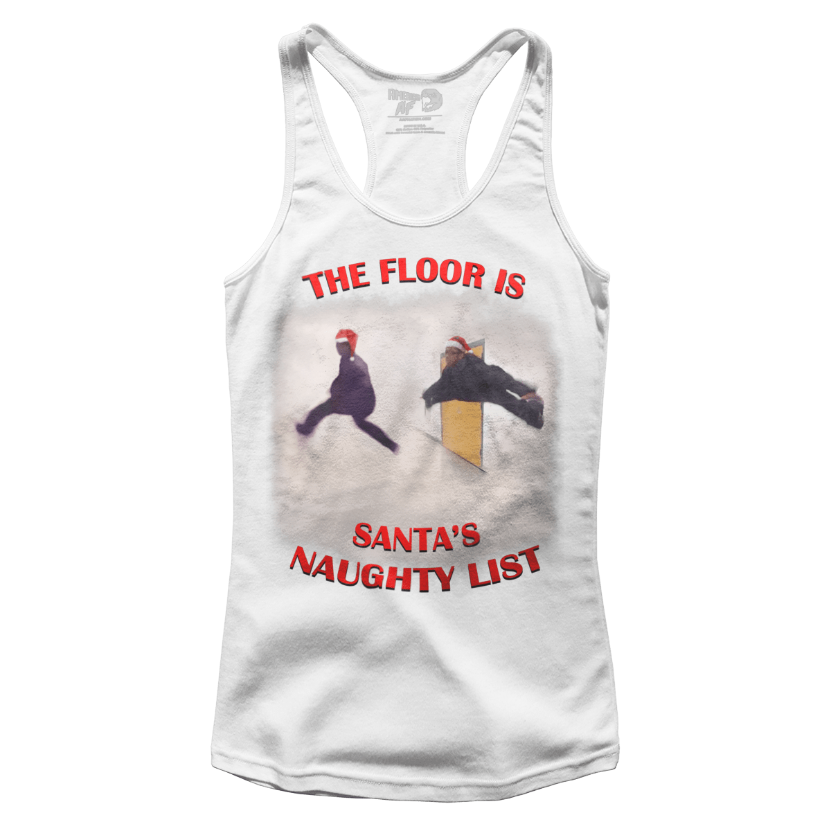 Raglan Premium Ladies Racerback Tank / White / XS The Floor is Santa's Naughty List - Meme (Ladies)