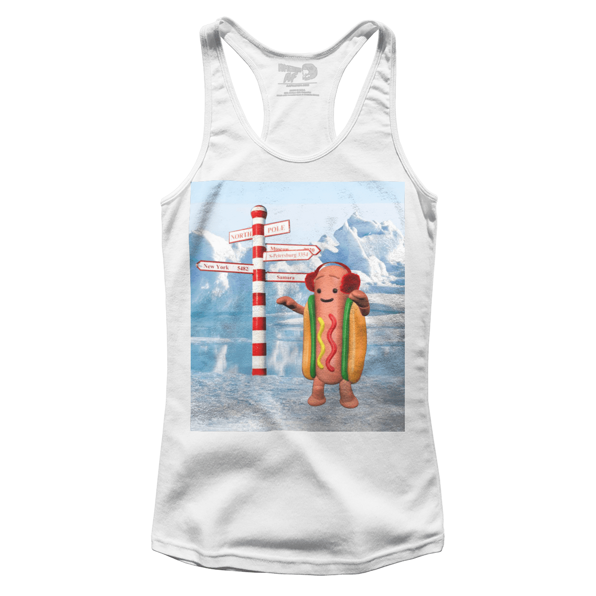 Raglan Premium Ladies Racerback Tank / White / XS Hotdog Christmas - Meme (Ladies)