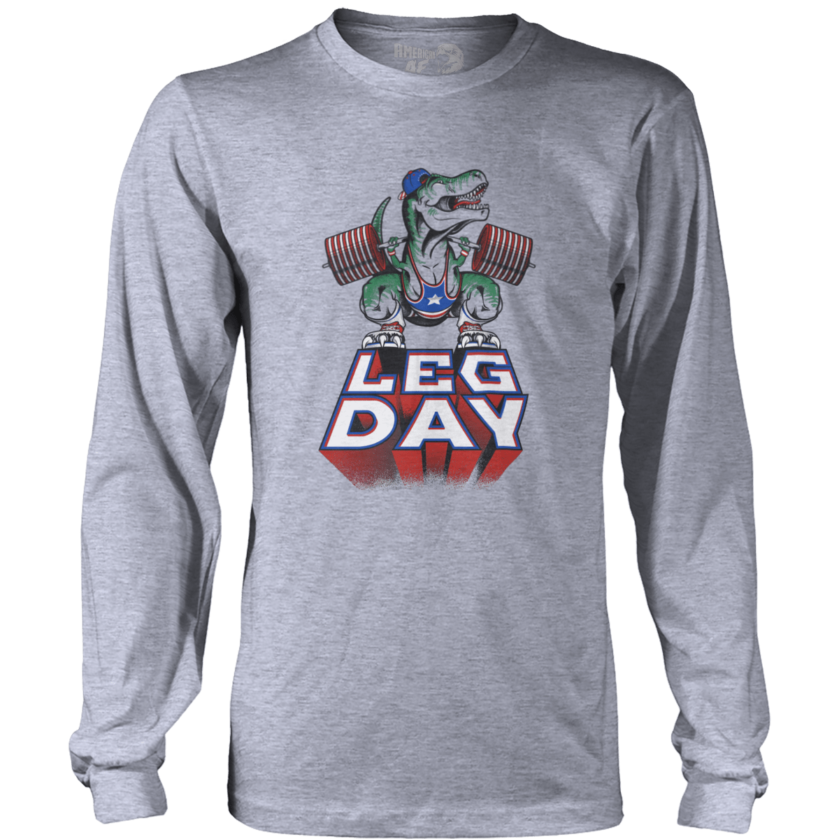 T-shirt Mens Long Sleeve / Heather Gray / S Leg Day T-Rex