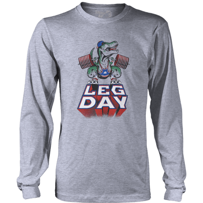 T-shirt Mens Long Sleeve / Heather Gray / S Leg Day T-Rex