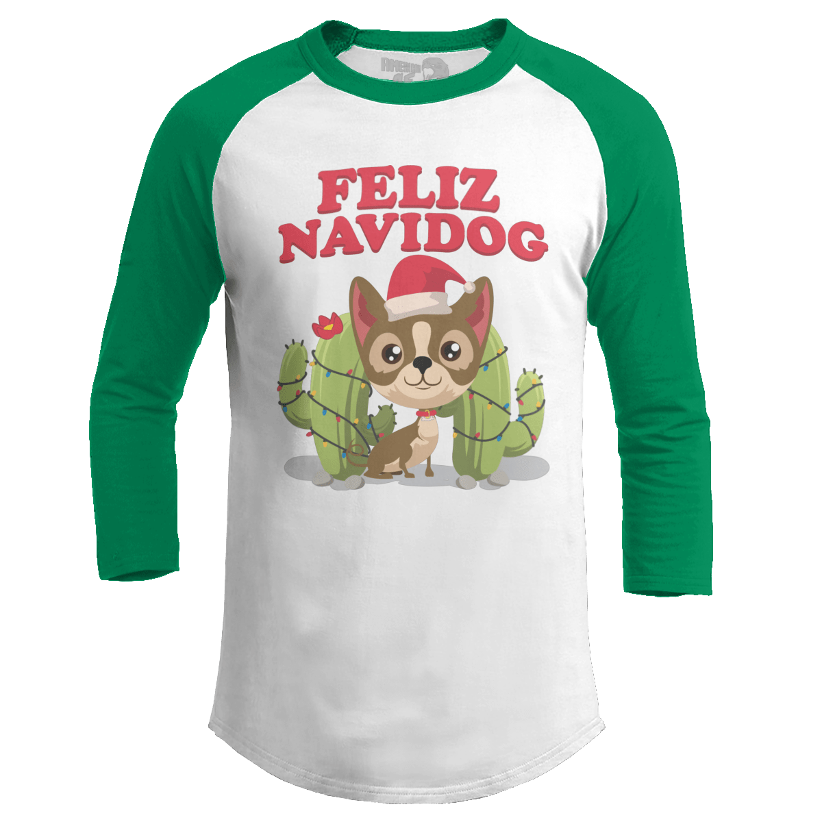 Raglan Raglan / White/Kelly Green / S Chihuahua Christmas (Ladies)