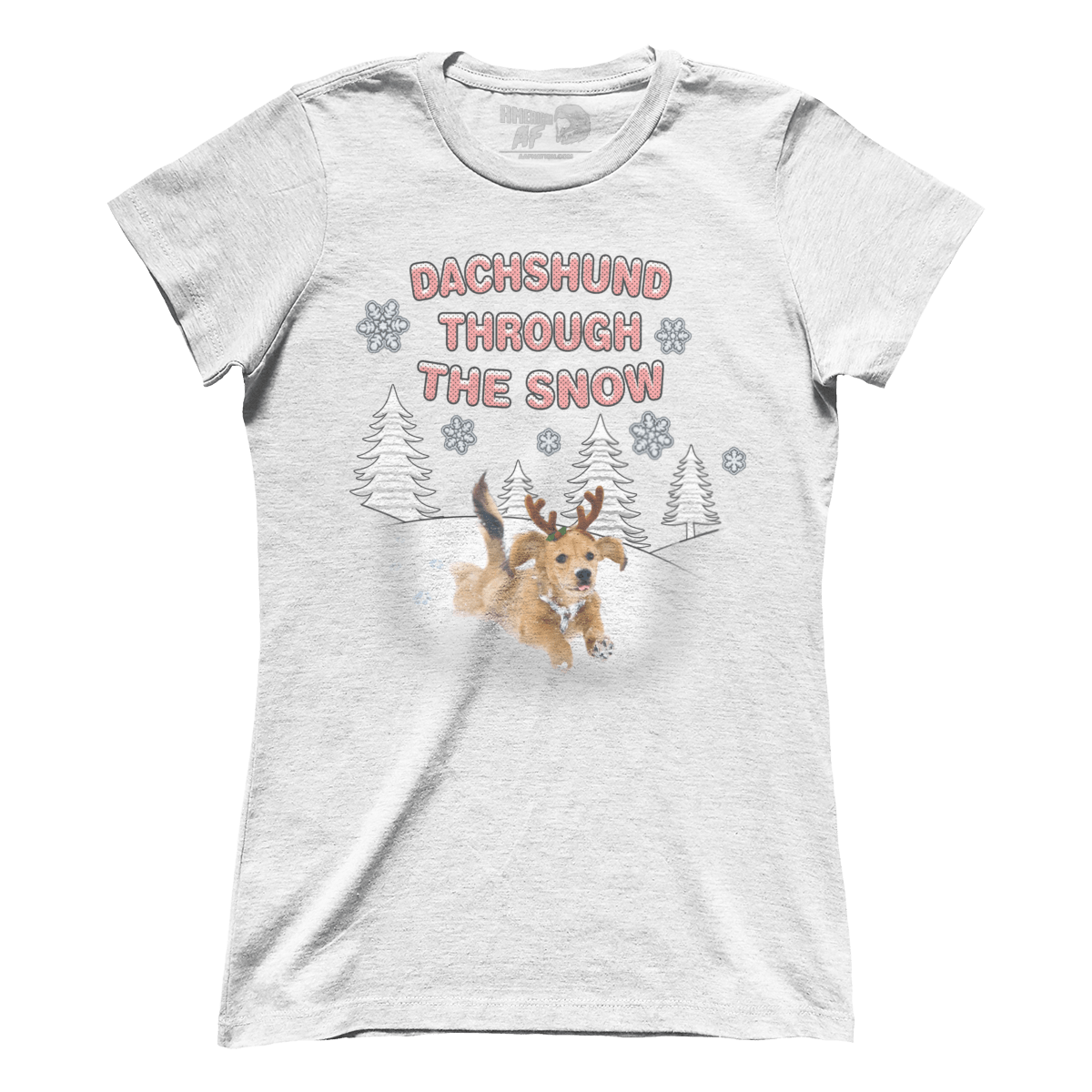Raglan Premium Ladies Tee / White / S Dachshund Through the Snow (Ladies)