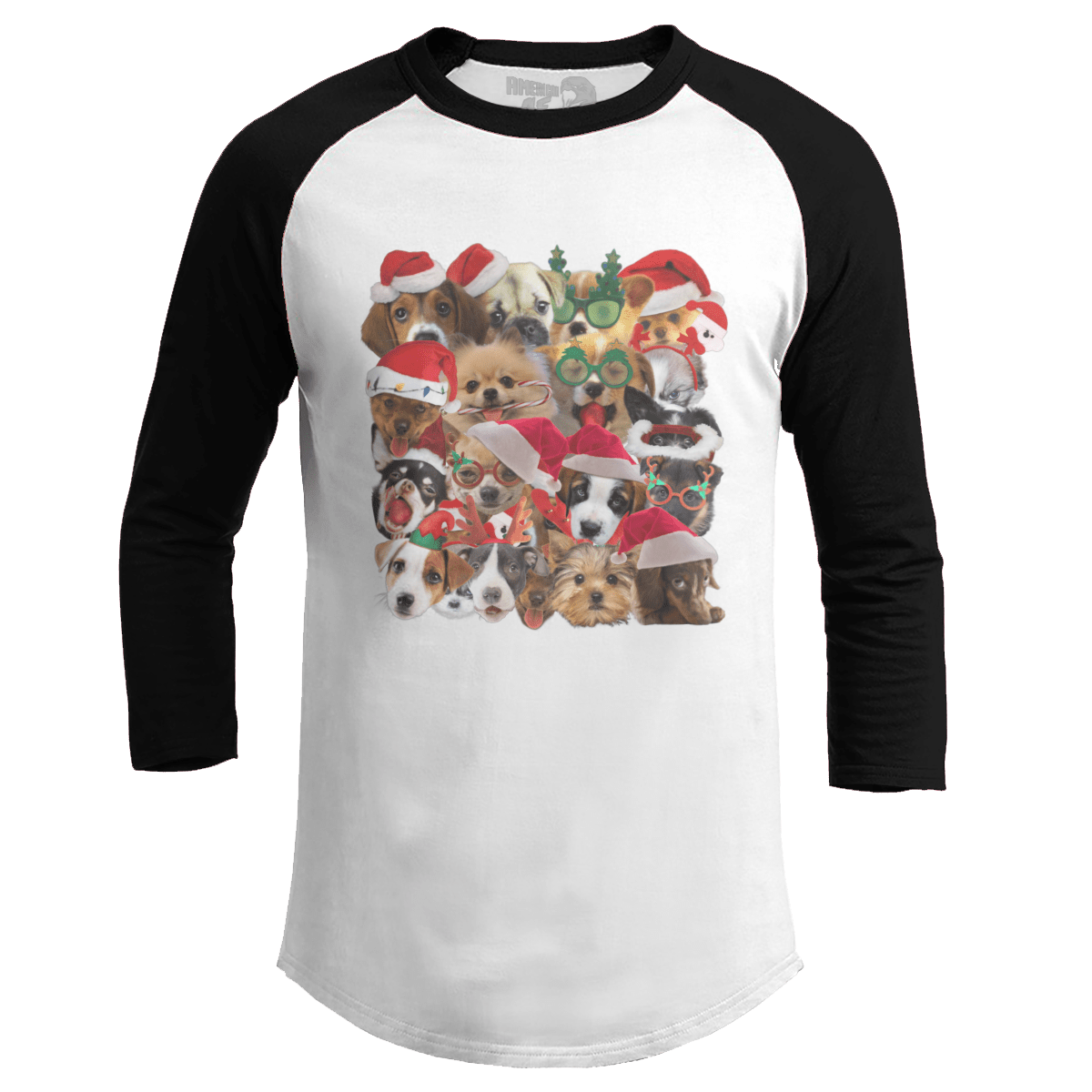 Raglan Raglan / White/Black / S Dogs Christmas (Ladies)