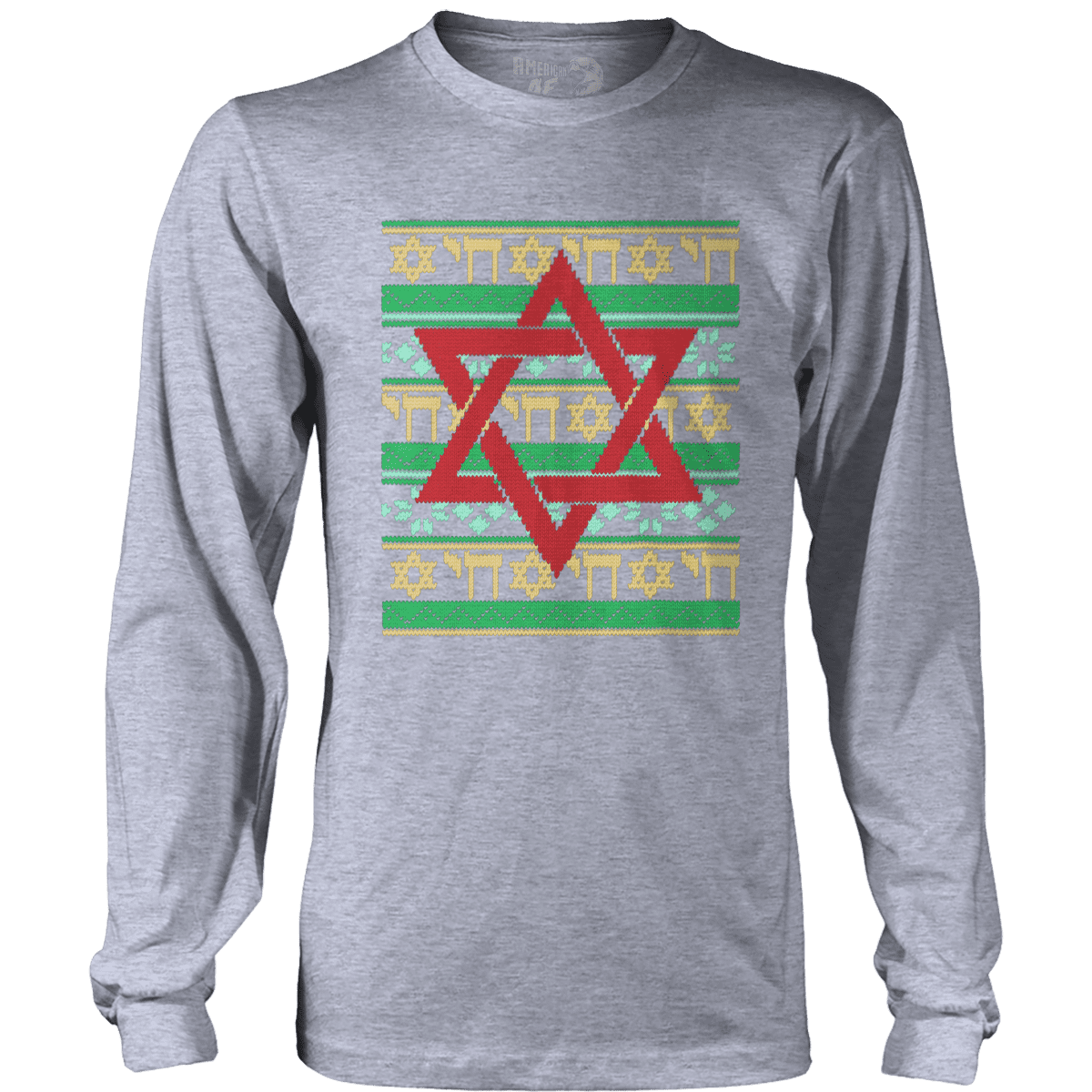 Raglan Mens Long Sleeve / Heather Gray / S Jewish Star