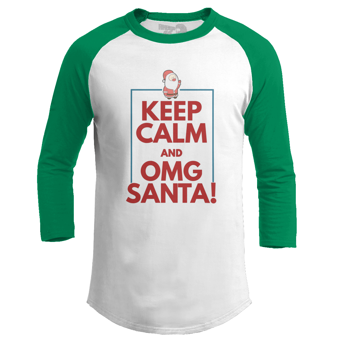 Raglan Raglan / White/Kelly Green / S Keep Calm OMG Santa! (Ladies)