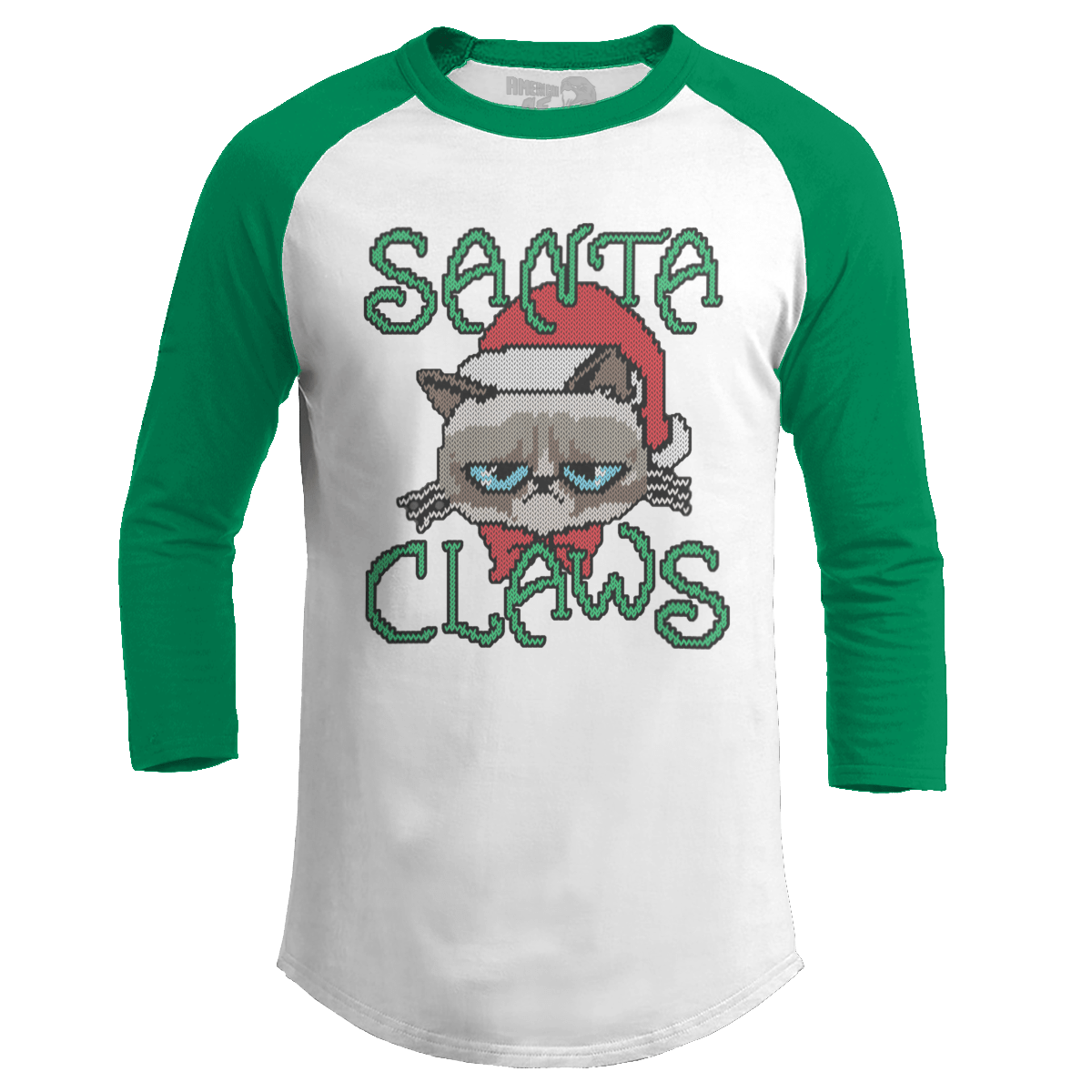 Raglan Raglan / White/Kelly Green / S Santa Claws V2 (Ladies)