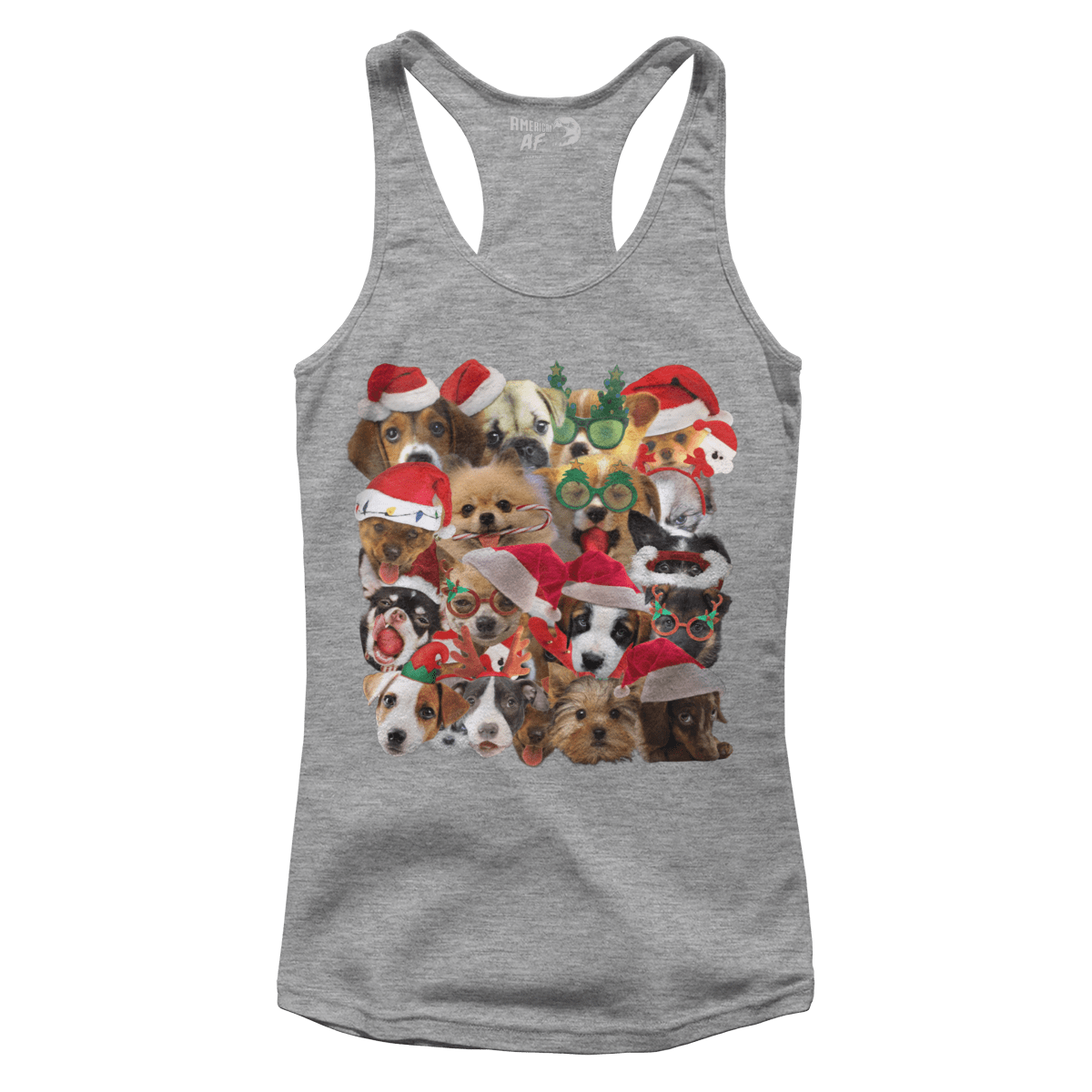 Raglan Premium Ladies Racerback Tank / Heather Gray / XS Dogs Christmas (Ladies)