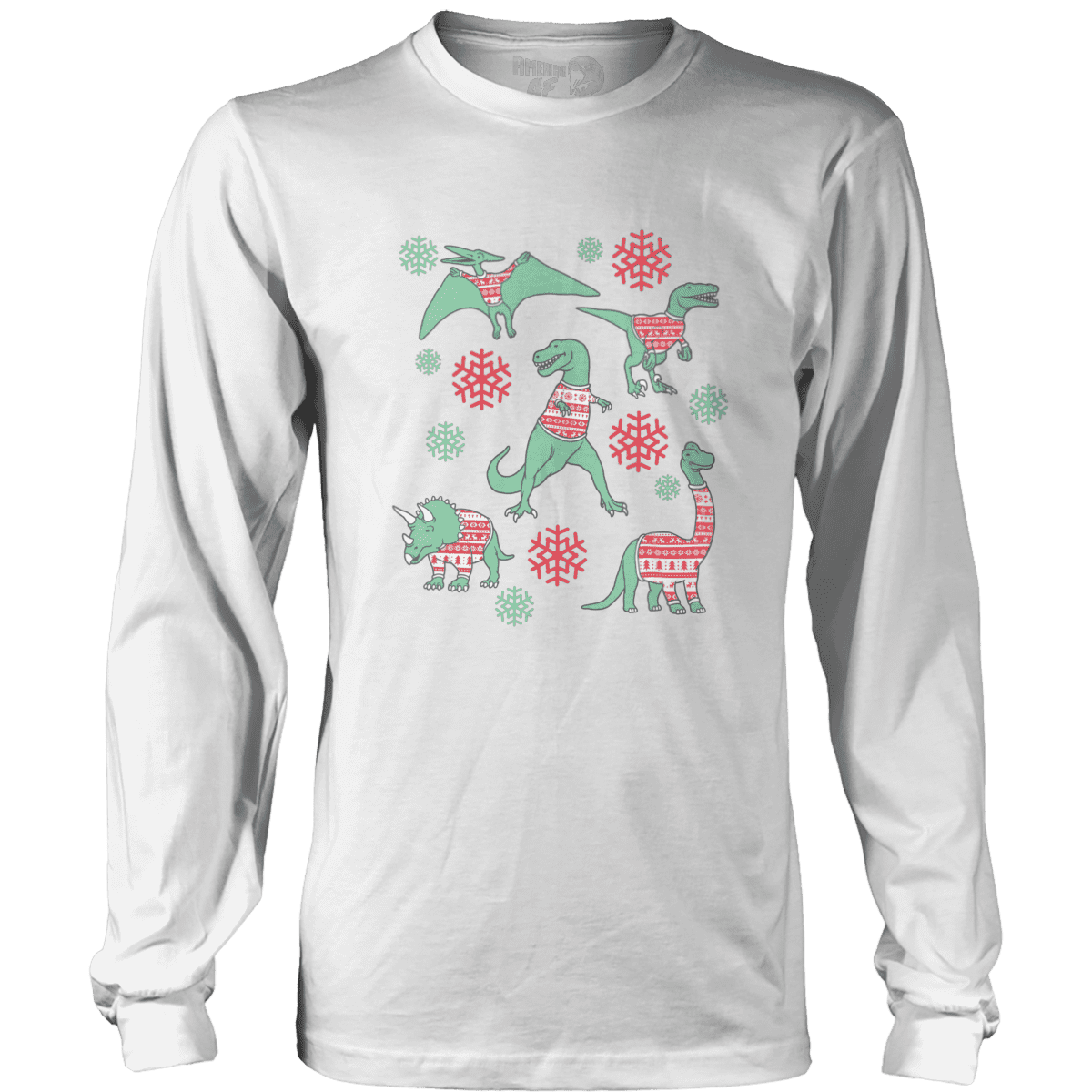 Raglan Mens Long Sleeve / White / S Dinos In Christmas Sweaters