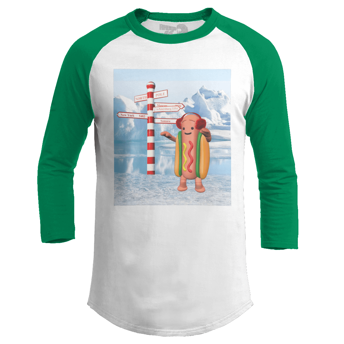 Raglan Raglan / White/Kelly Green / S Hotdog Christmas - Meme (Ladies)