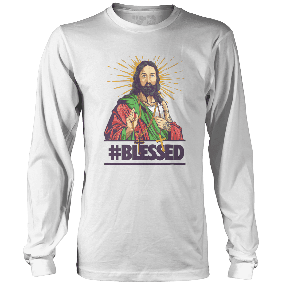 Raglan Mens Long Sleeve / White / S #Blessed V1