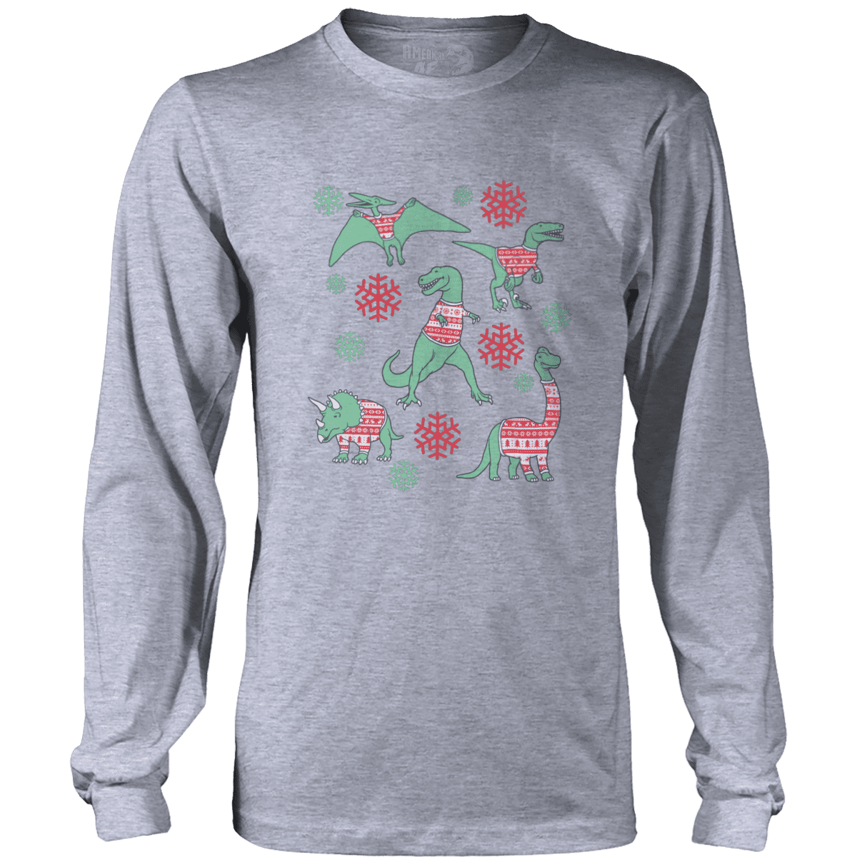 Raglan Mens Long Sleeve / Heather Gray / S Dinos In Christmas Sweaters