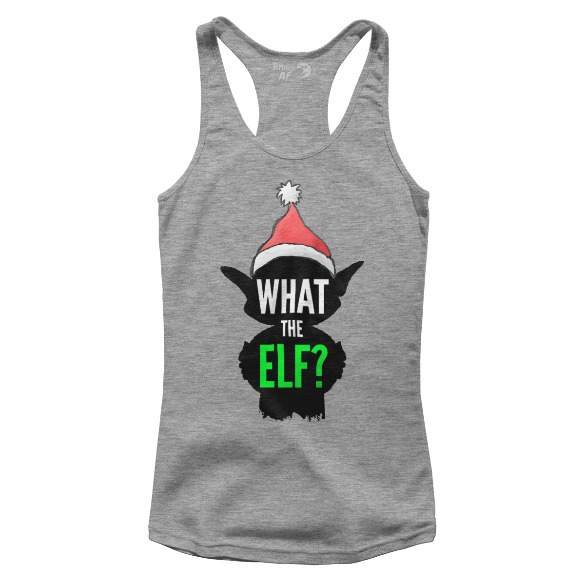 Raglan Premium Ladies Racerback Tank / Heather Gray / XS What The Elf (Ladies)