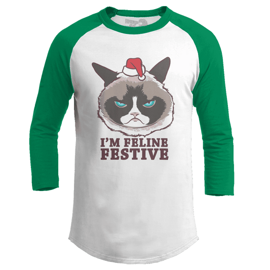 Raglan Raglan / White/Kelly Green / S I'm Feline Festive