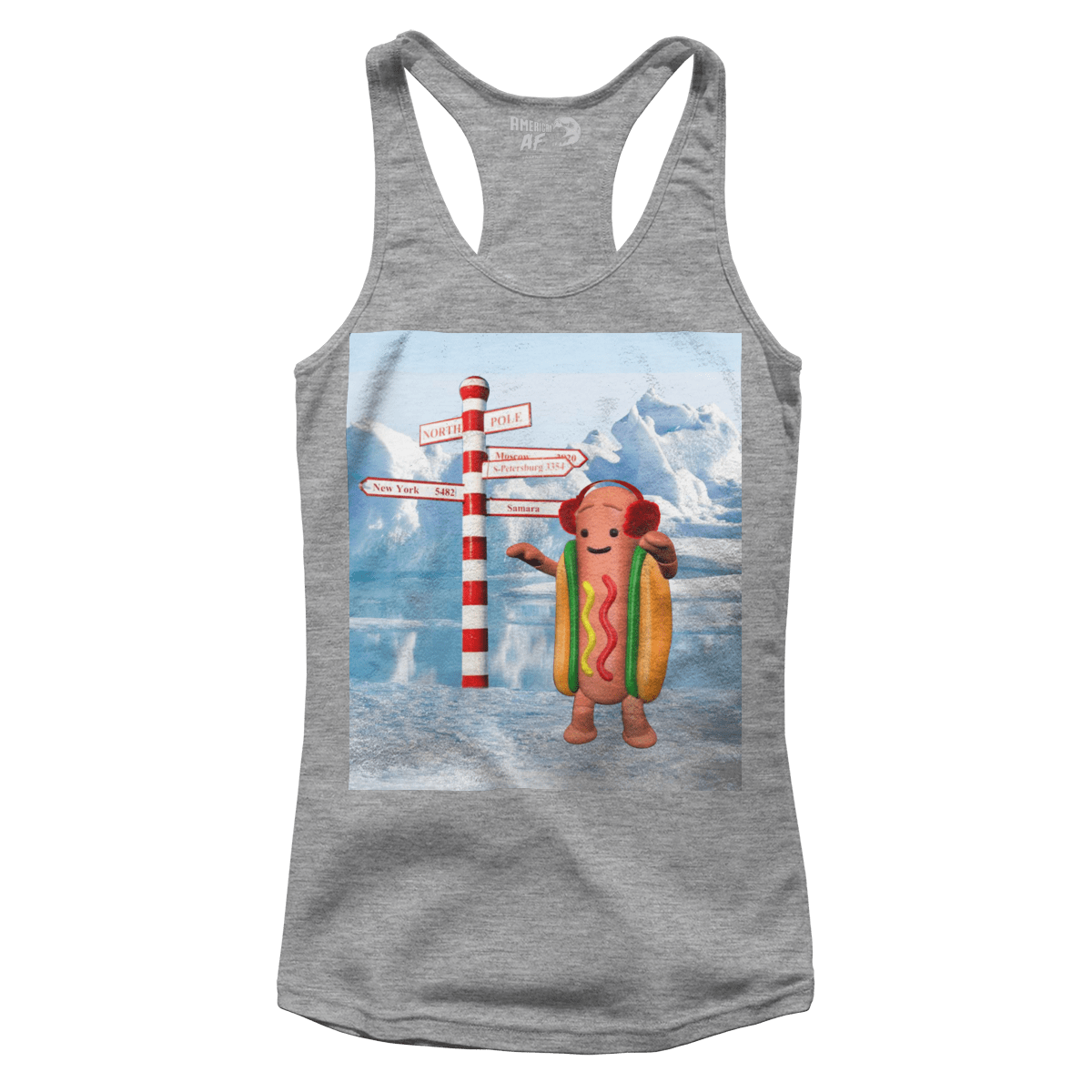 Raglan Premium Ladies Racerback Tank / Heather Gray / XS Hotdog Christmas - Meme (Ladies)