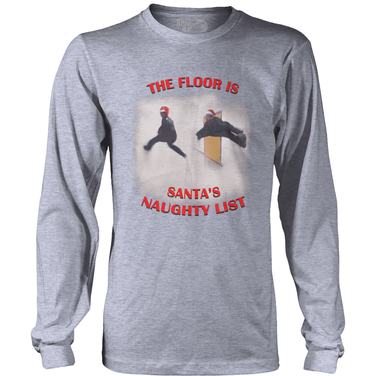 Raglan Mens Long Sleeve / Heather Gray / S The Floor is Santa's Naughty List - Meme