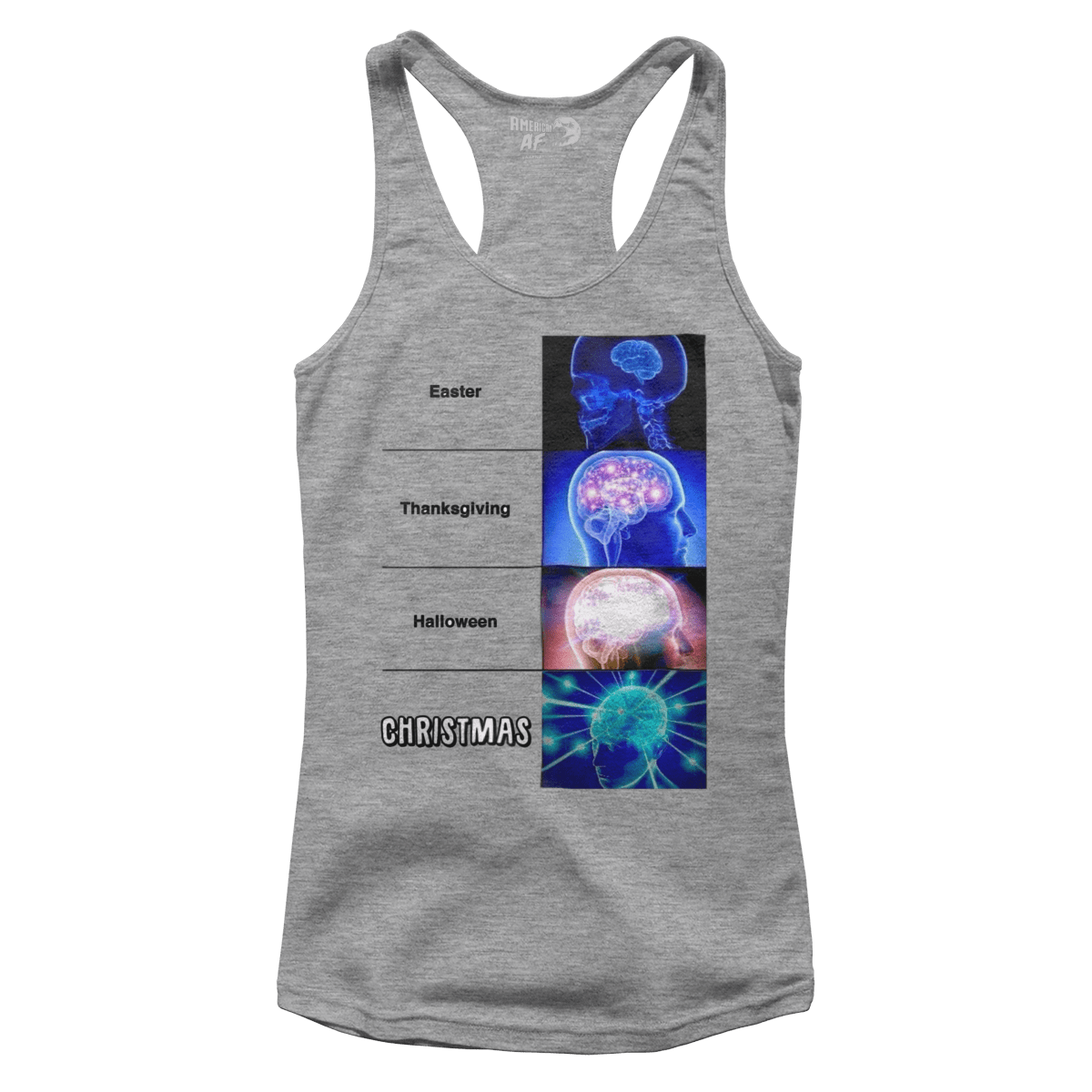 Raglan Premium Ladies Racerback Tank / Heather Gray / XS Woke Brain - Meme (Ladies)